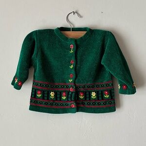 Vintage Gymboree Green Floral Cross-stitched Cardigan